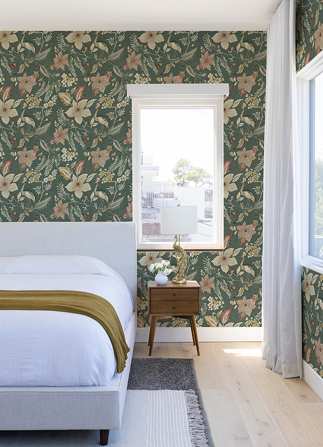 A-Street Prints 4034-26792 Crestwood Sea Green Crowned Crane Wallpaper