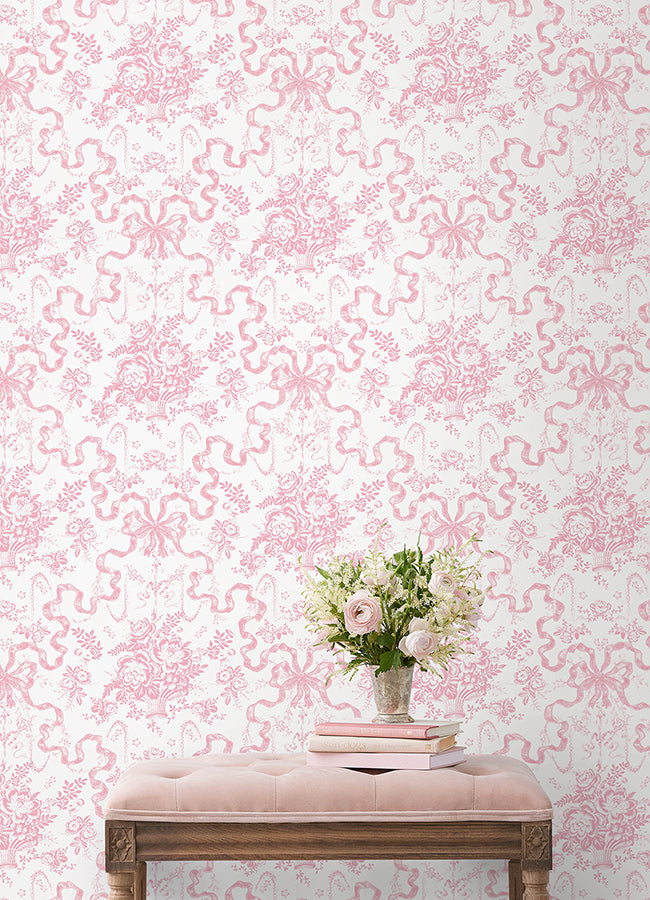 A-Street Prints AST6271 Fairytale Peony Pink Toile Wallpaper