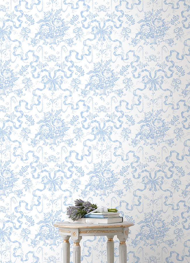 A-Street Prints AST6272 Fairytale Blissful Blue Toile Wallpaper