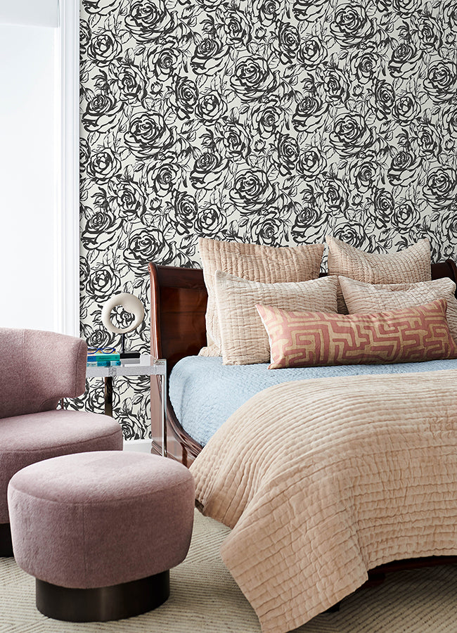 A-Street Prints 4135-72707 Nelda Black Rose Wallpaper