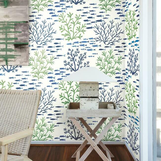 York Wallcoverings CV4404 Marine Garden Green & Blue Wallpaper
