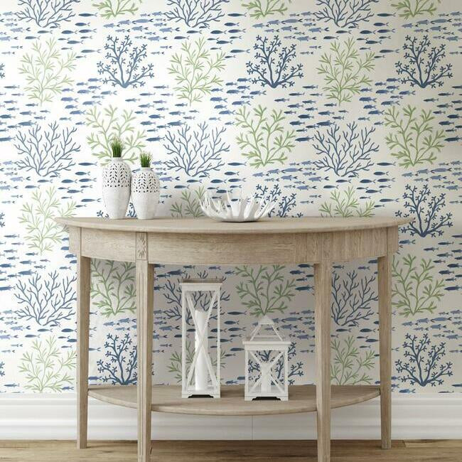 York Wallcoverings CV4404 Marine Garden Green & Blue Wallpaper