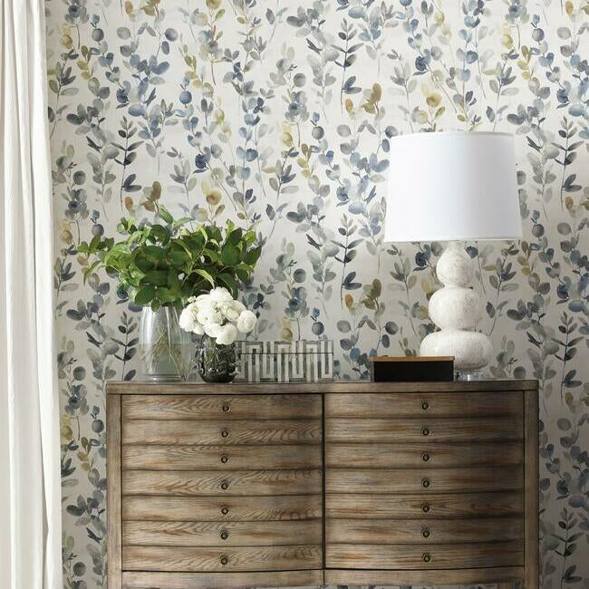 York Wallcoverings OS4314 Joyful Eucalyptus Navy Wallpaper