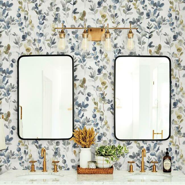 York Wallcoverings OS4314 Joyful Eucalyptus Navy Wallpaper