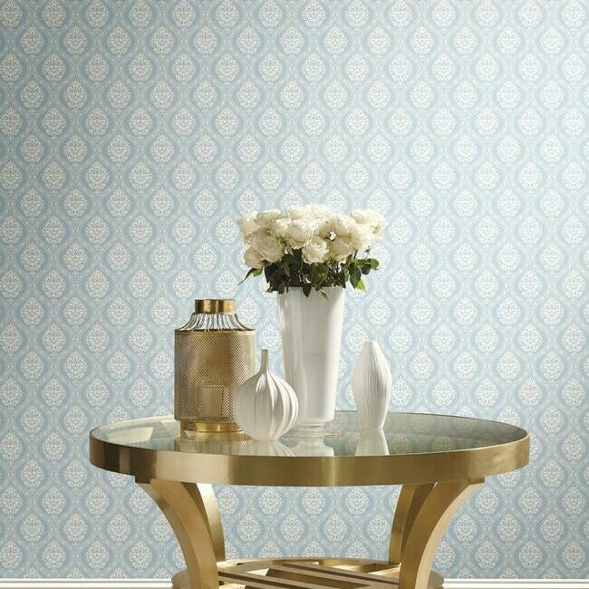 York Wallcoverings DM5026 Petite Ogee Blue Wallpaper