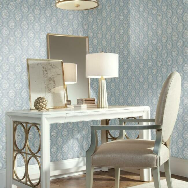 York Wallcoverings DM5026 Petite Ogee Blue Wallpaper