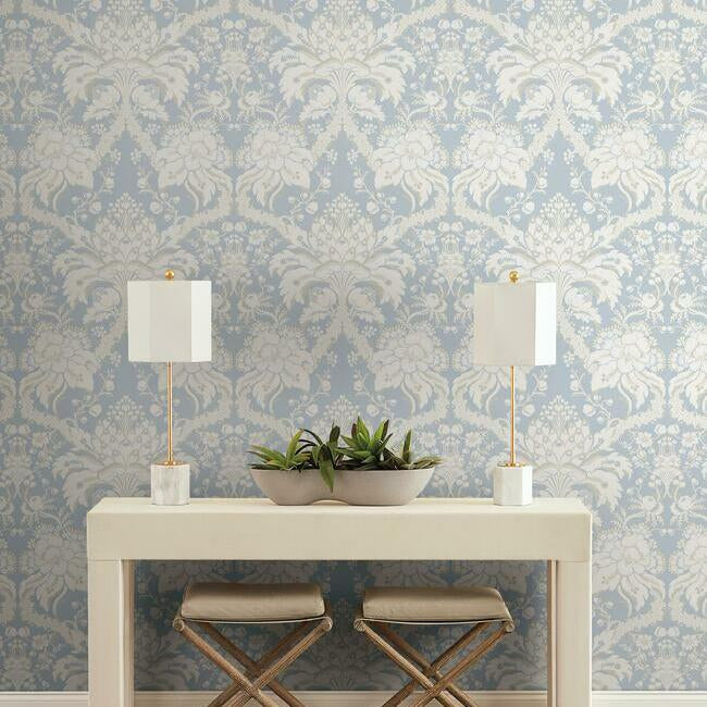 York Wallcoverings DM4955 French Artichoke Dam Blue Wallpaper