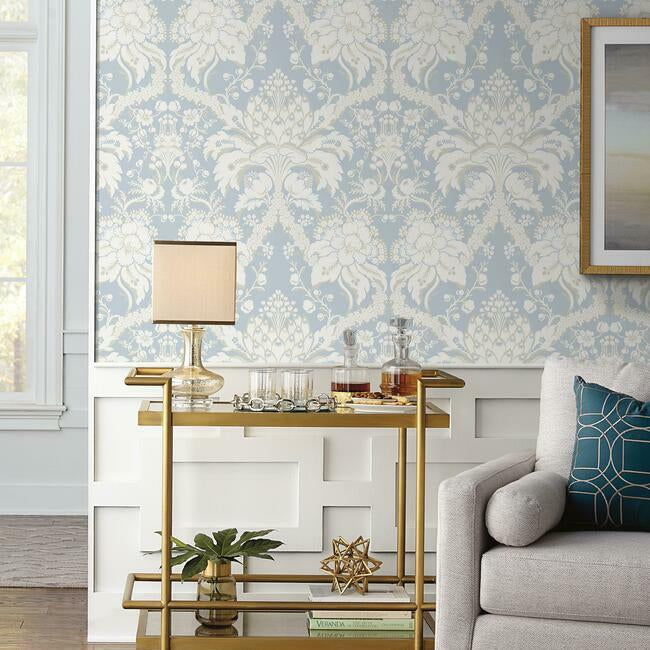 York Wallcoverings DM4955 French Artichoke Dam Blue Wallpaper