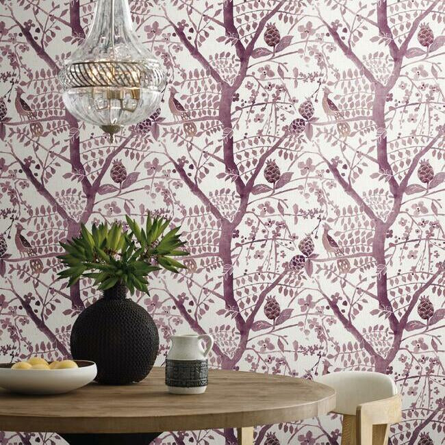 York Wallcoverings BO6631 Peacock Block Print Purple Wallpaper