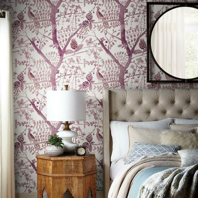 York Wallcoverings BO6631 Peacock Block Print Purple Wallpaper