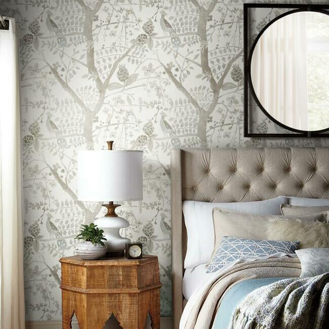 York Wallcoverings BO6635 Peacock Block Print Off White Wallpaper