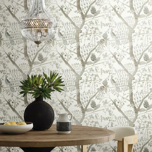 York Wallcoverings BO6635 Peacock Block Print Off White Wallpaper