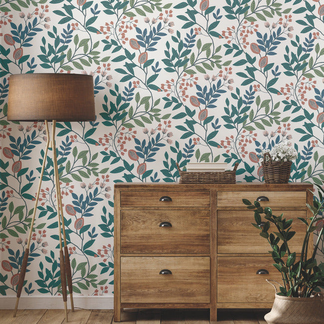 York Wallcoverings MN1843 Eden Retreat White/Pink/Teal Wallpaper