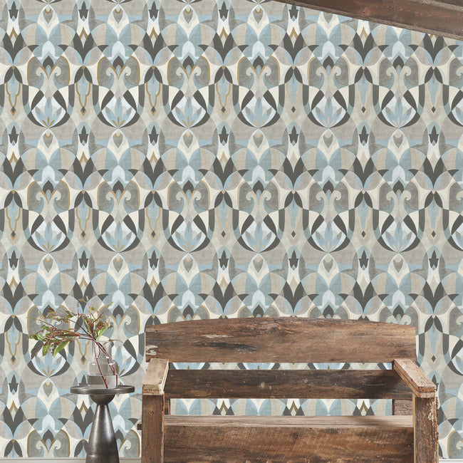 York Wallcoverings MN1921 Malta Neutral/Blue/Gold Wallpaper