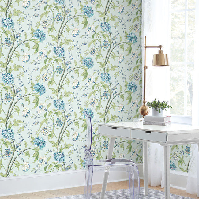York Wallcoverings BL1784 Teahouse Floral Light Blue Wallpaper