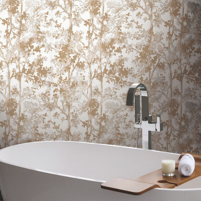 York Wallcoverings NW3583 Shimmering Foliage White and Gold Wallpaper