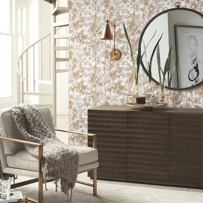 York Wallcoverings NW3583 Shimmering Foliage White and Gold Wallpaper