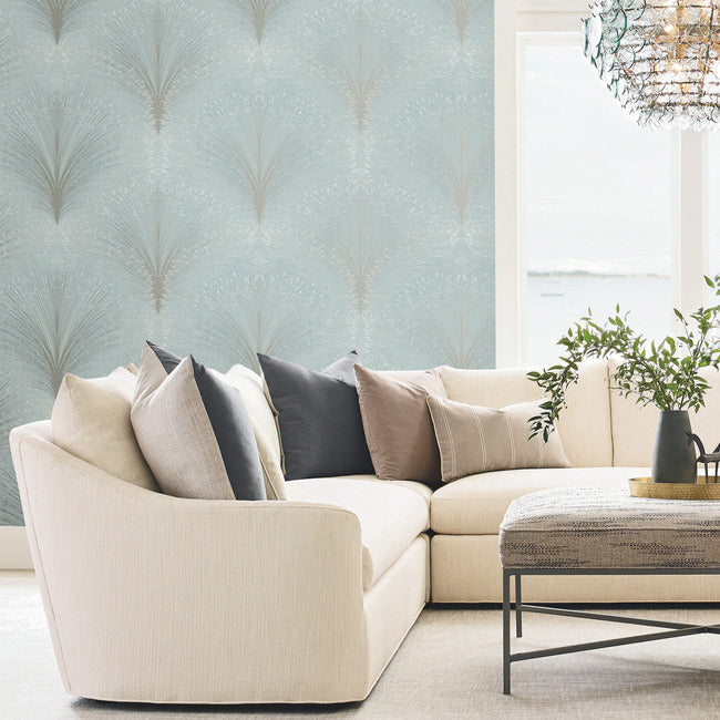 York Wallcoverings OI0685 Papyrus Plume Sky Blue Wallpaper