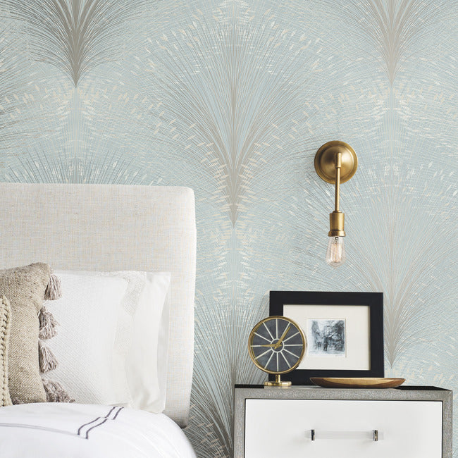 York Wallcoverings OI0685 Papyrus Plume Sky Blue Wallpaper