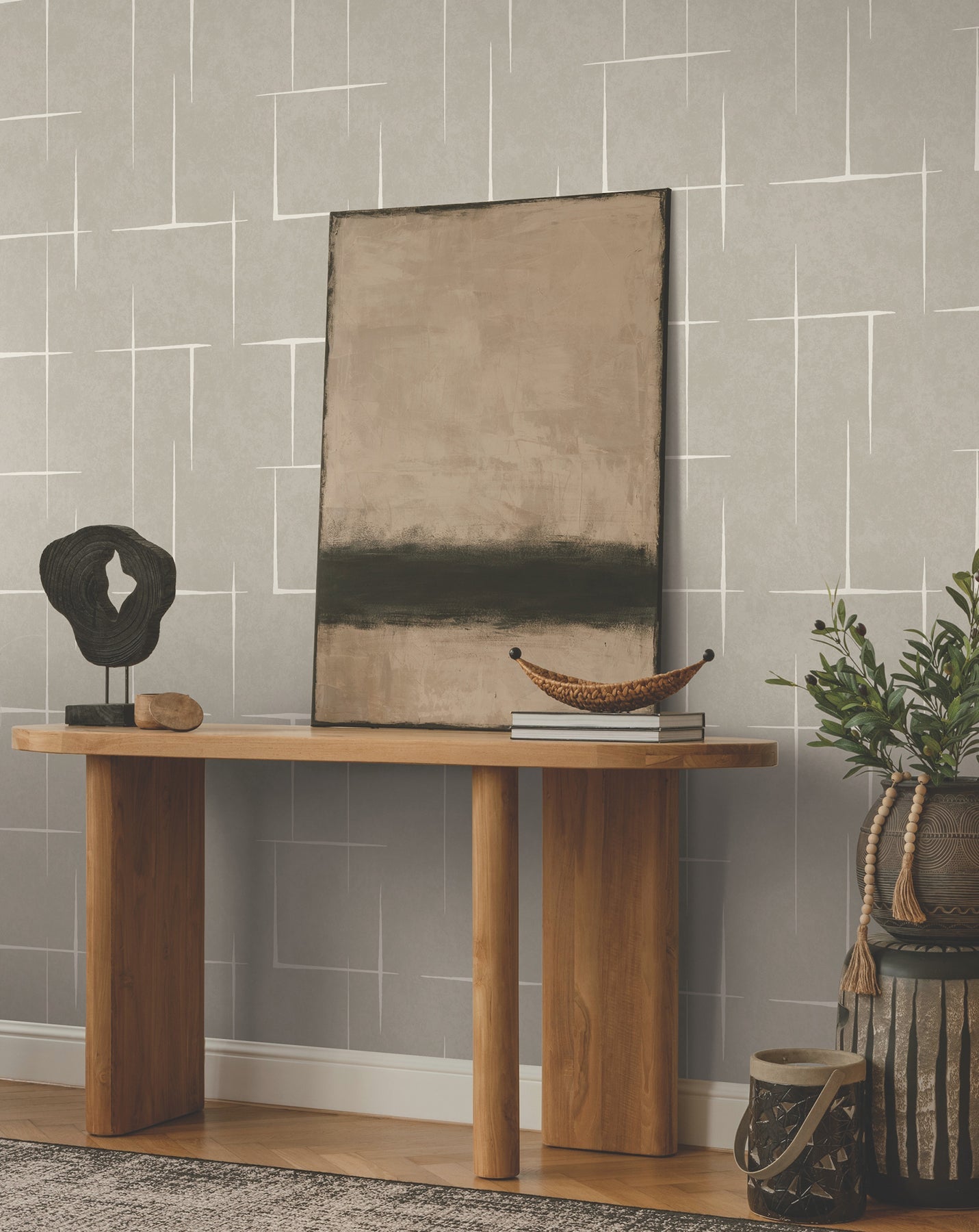 York Wallcoverings ZA8052 Malia White & Taupe Wallpaper