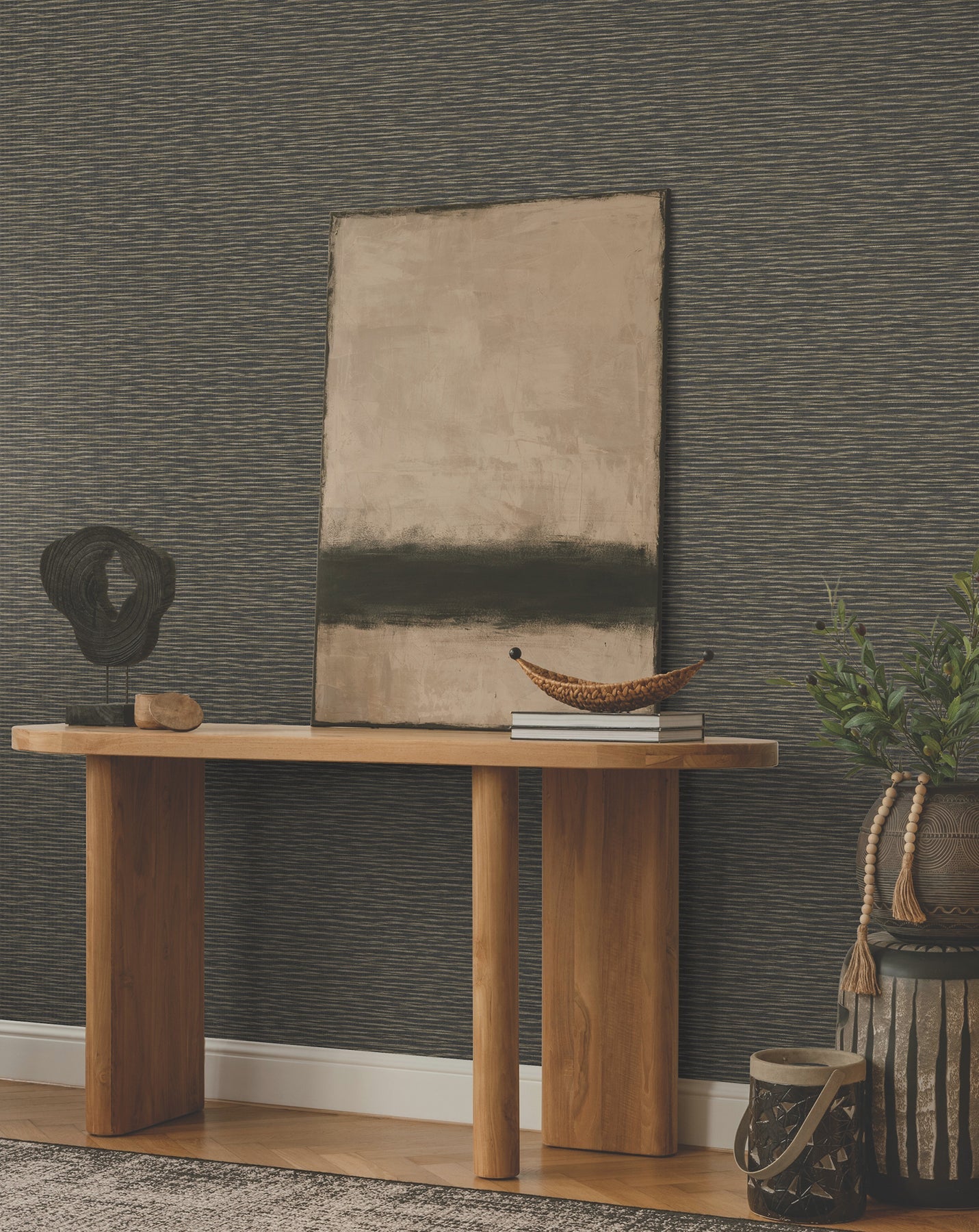 York Wallcoverings ZA8041 Lotus Weave Warm Charcoal Wallpaper