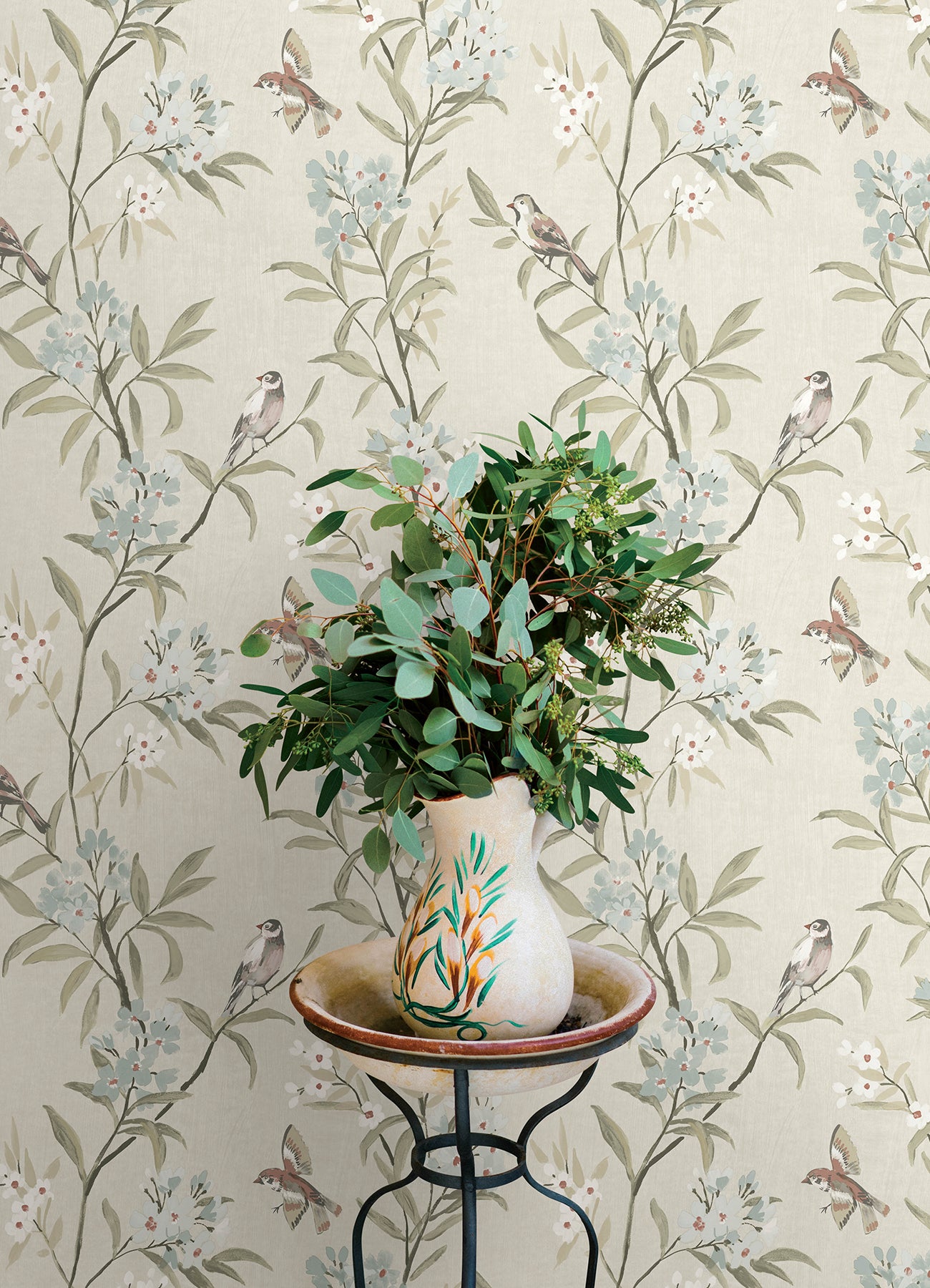 Chesapeake 4169-83137 Tea Olive Beige Finch Frolic Wallpaper