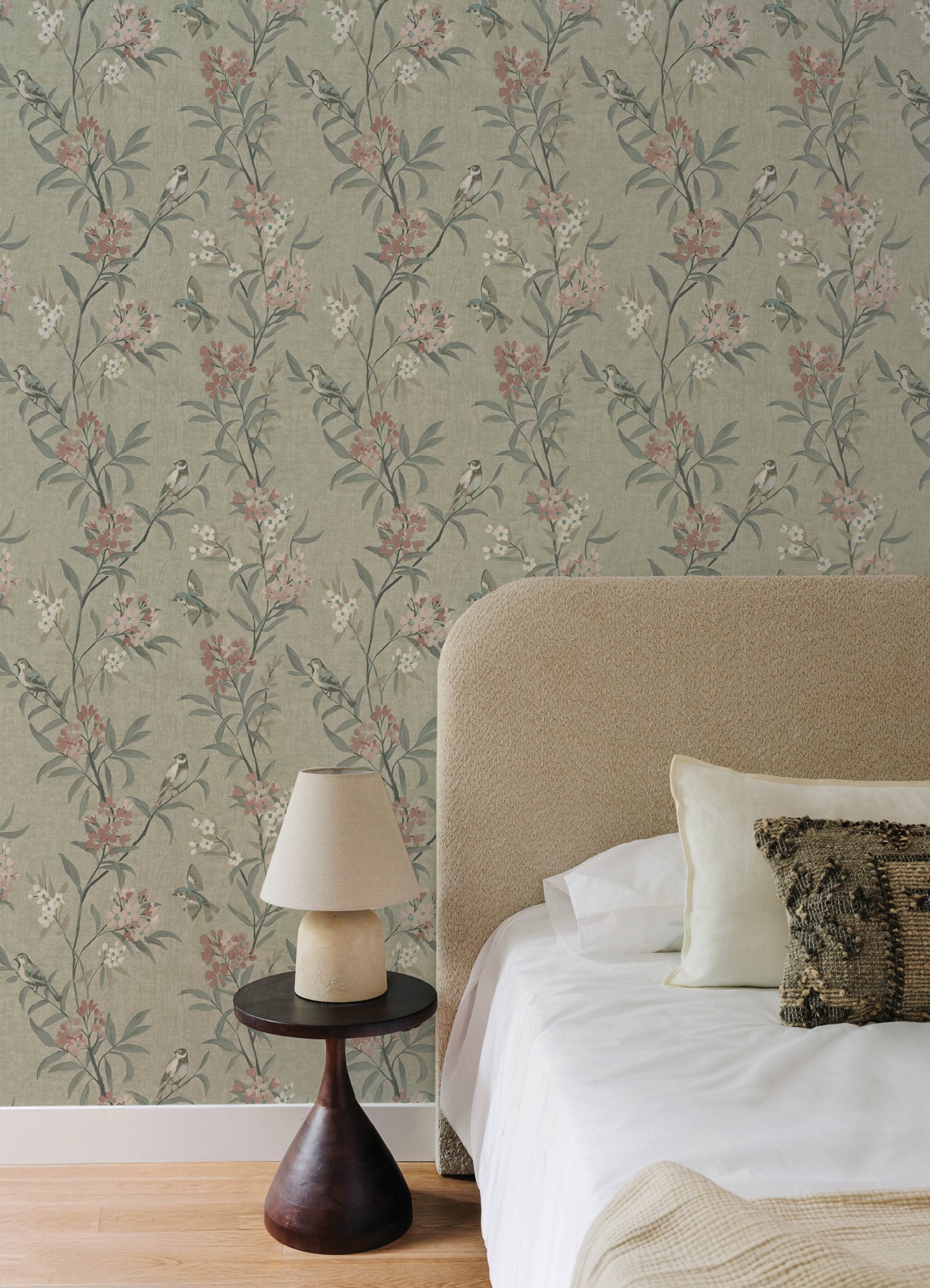 Chesapeake 4169-83138 Tea Olive Green Finch Frolic Wallpaper