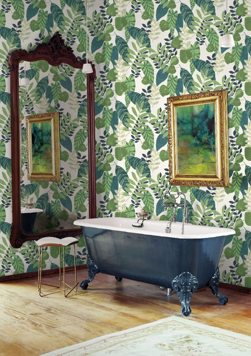 Seabrook RY30904 Tropicana Leaves Green/ White wallpaper