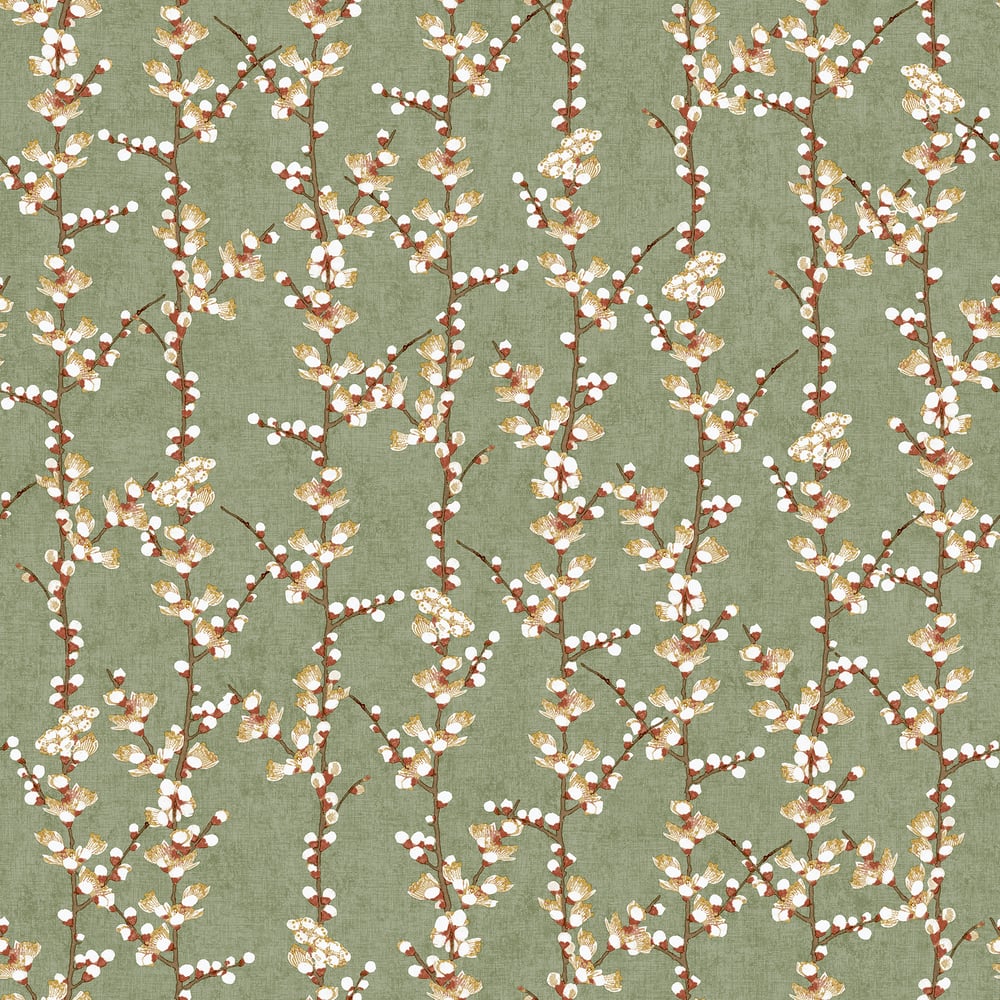 Galerie Wallcoverings 1904-4 Sakura Row Green Wallpaper