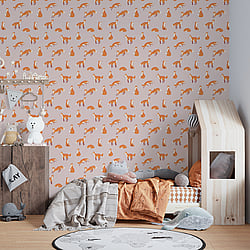 Galerie Wallcoverings 26840 Friendly Foxes Pink Wallpaper