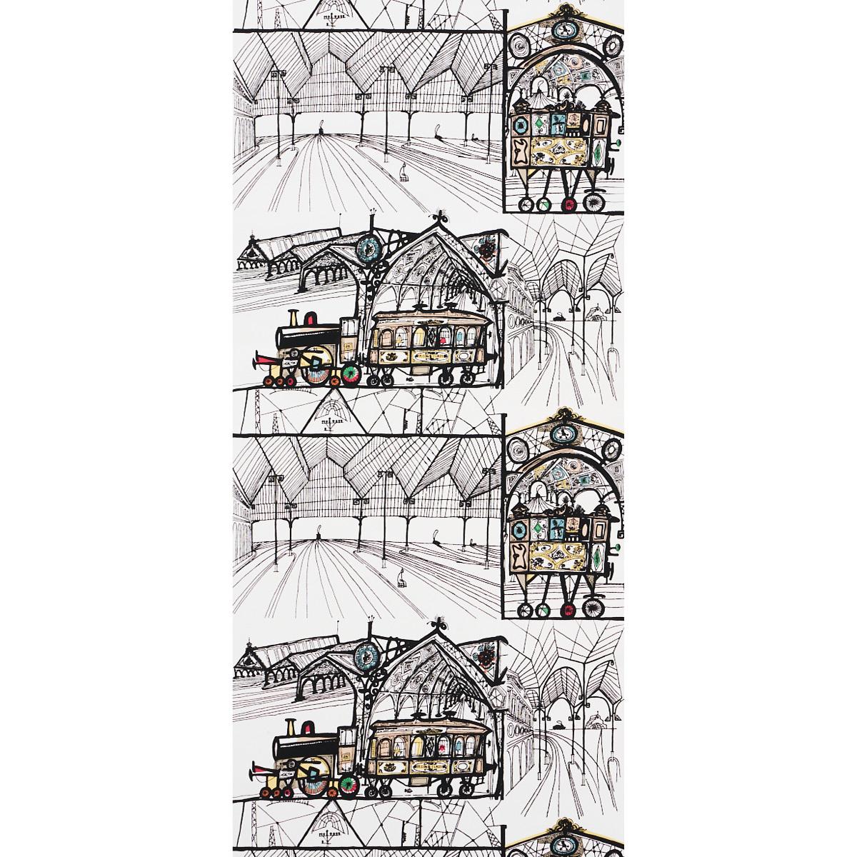 Schumacher 2703940 Trains Multicolor on White Wallpaper