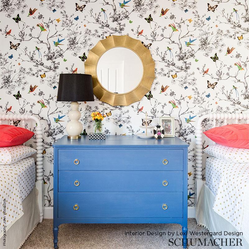 Schumacher 2704420 Birds & Butterflies Multi on White Wallpaper