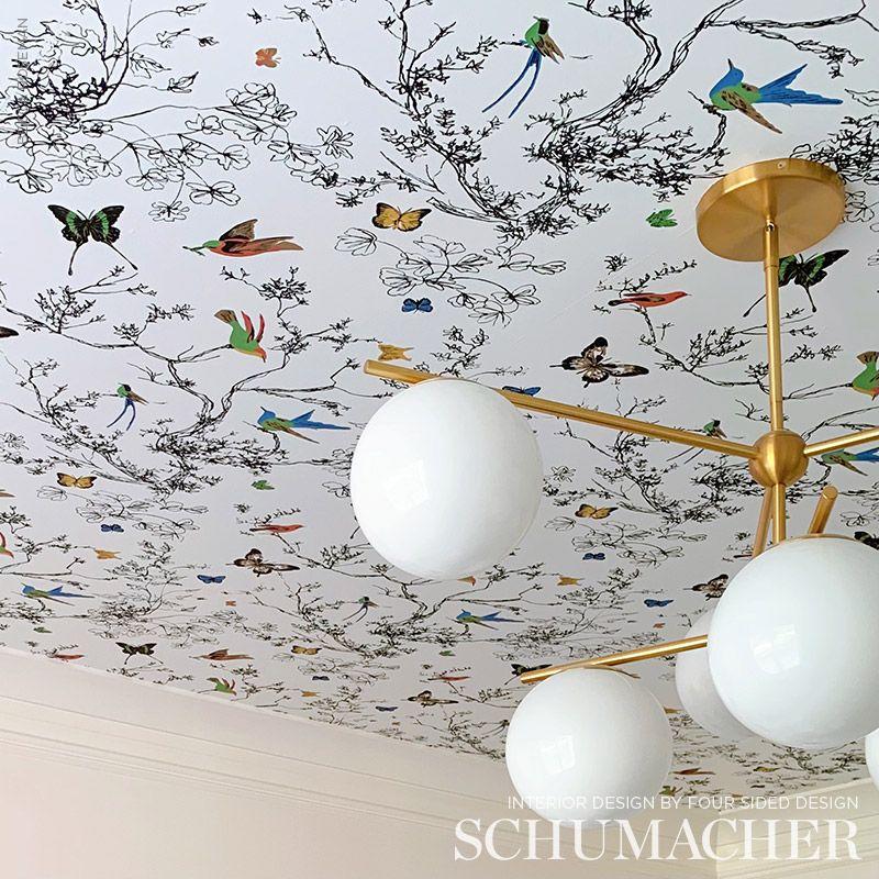 Schumacher 2704420 Birds & Butterflies Multi on White Wallpaper