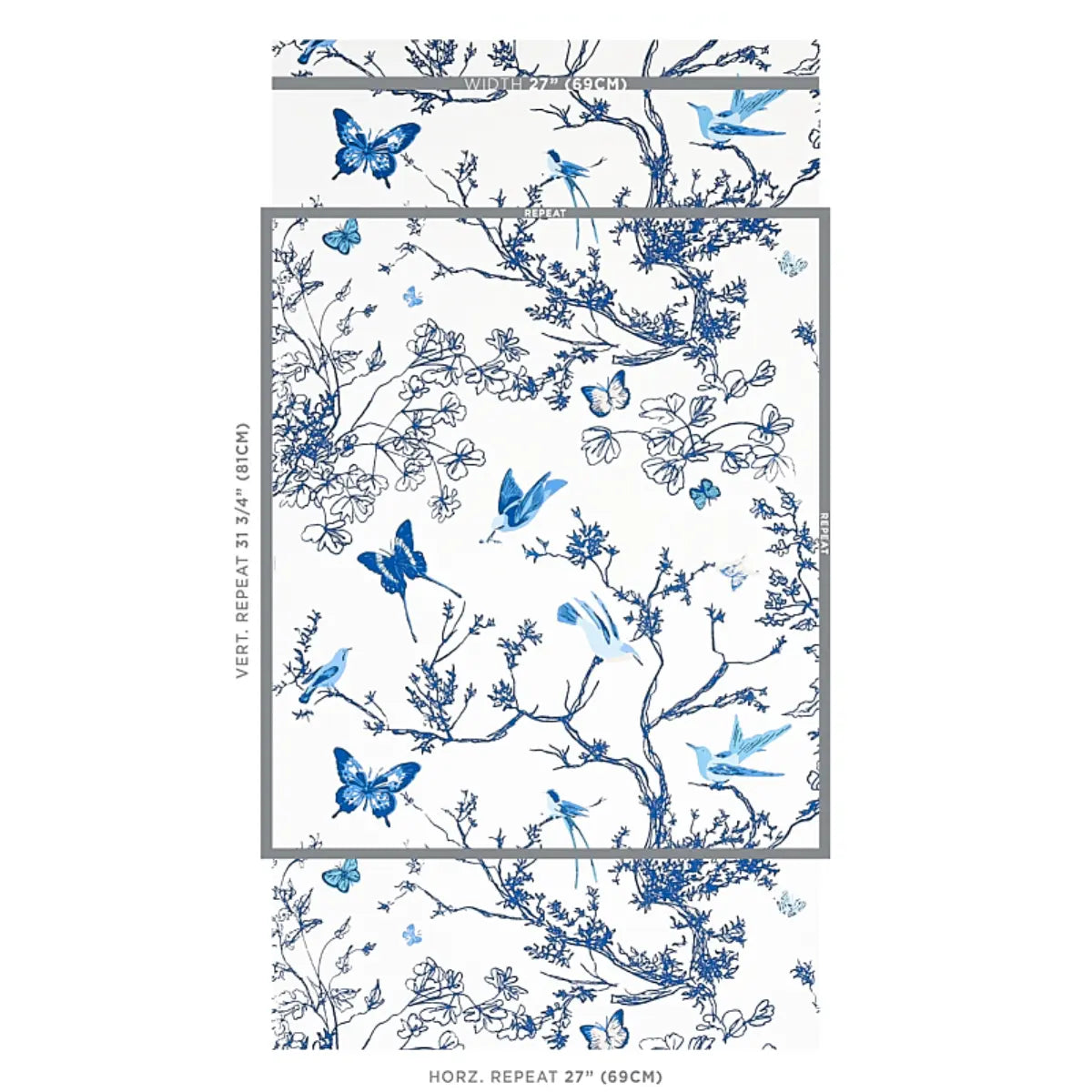 Schumacher 2704421 Birds & Butterflies Blue Wallpaper
