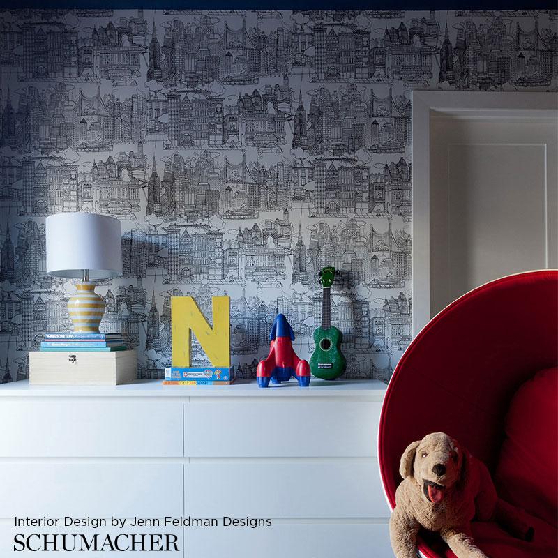 Schumacher 2705530 New York New York Black on White Wallpaper