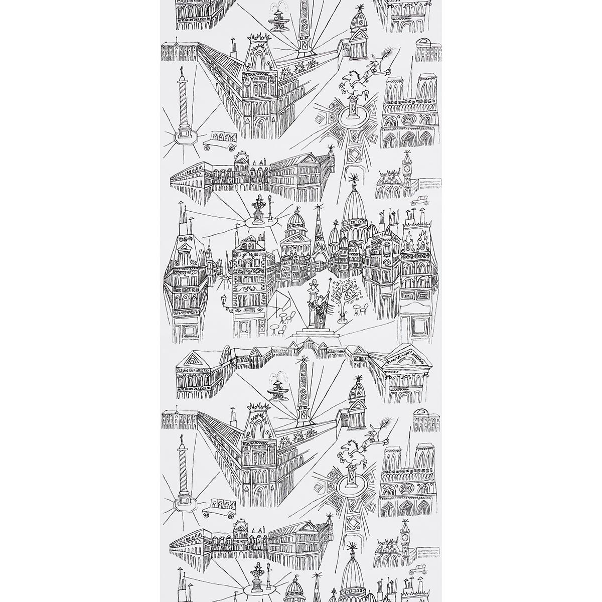 Schumacher 2705780 Views of Paris Black and White Wallpaper