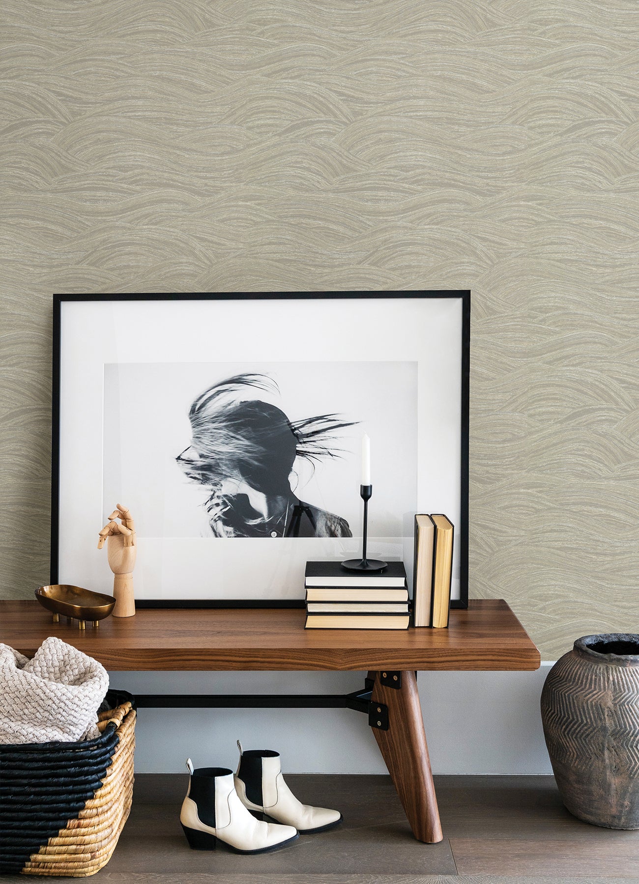 A-Street Prints 2971-86366 Leith Taupe Zen Waves Wallpaper