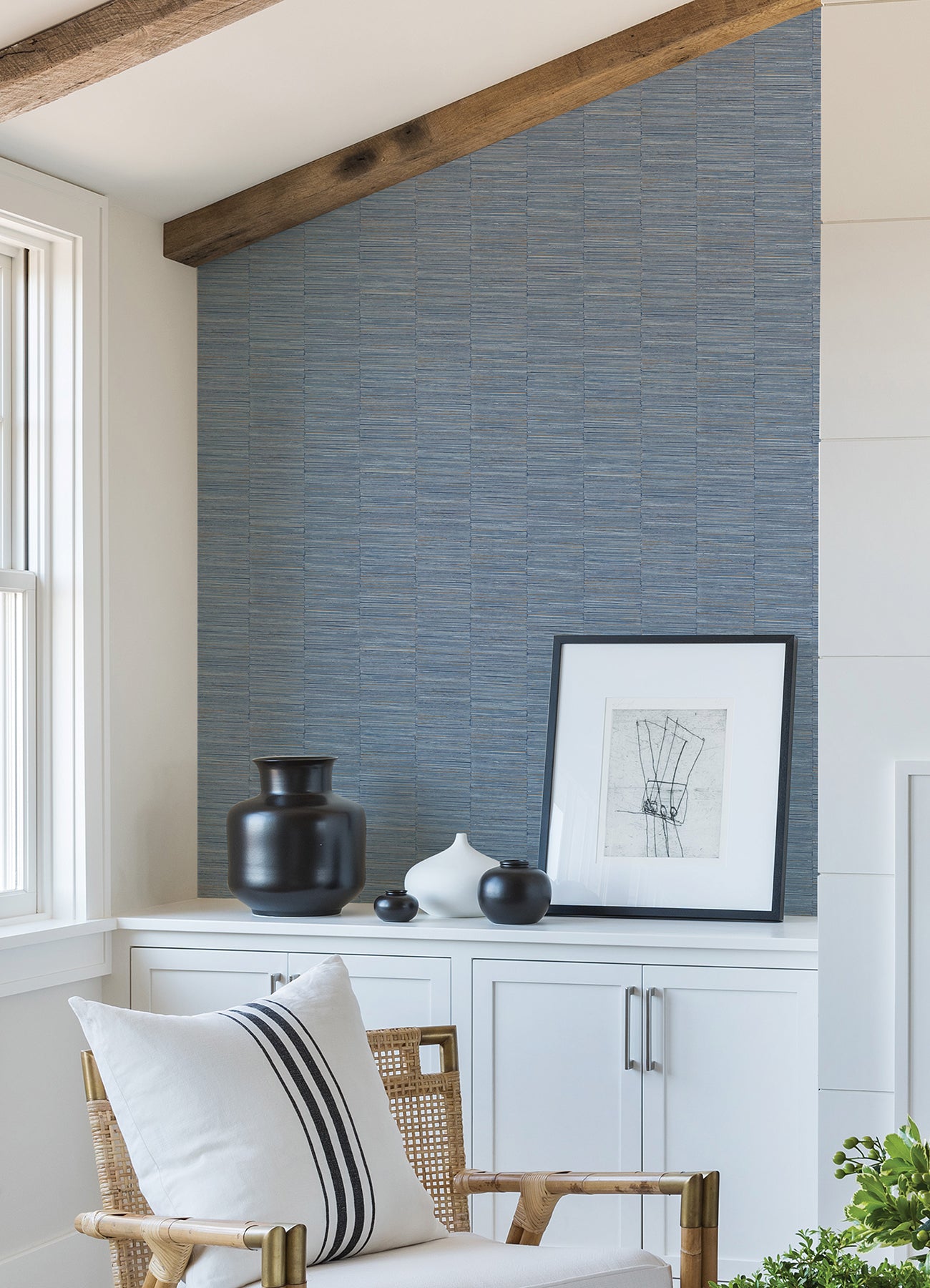 A-Street Prints 2988-70602 Jenga Blue Striped Column Wallpaper