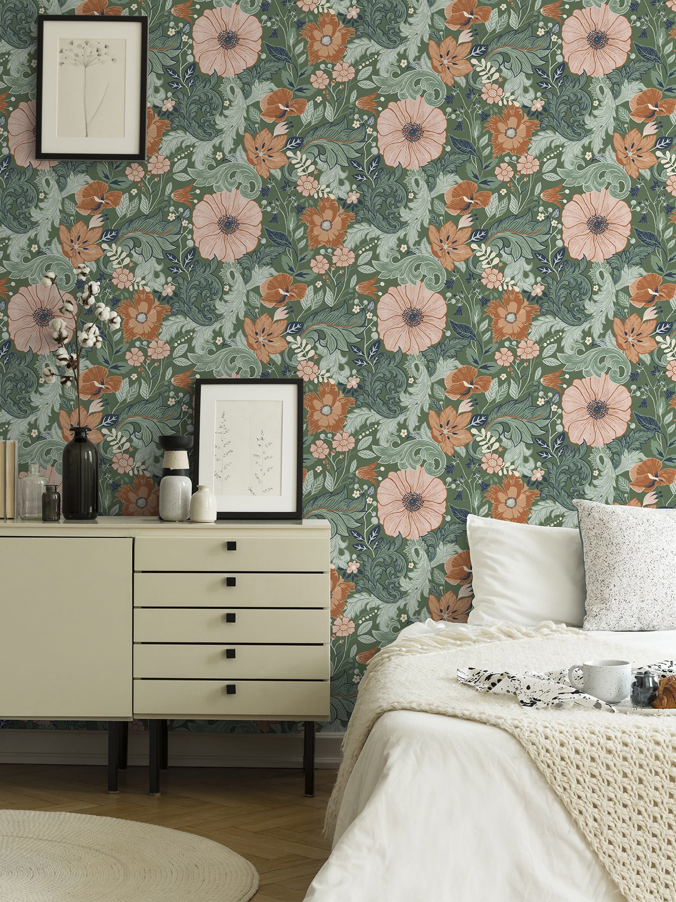 A-Street Prints 2999-13109 Victoria Green Floral Nouveau Wallpaper