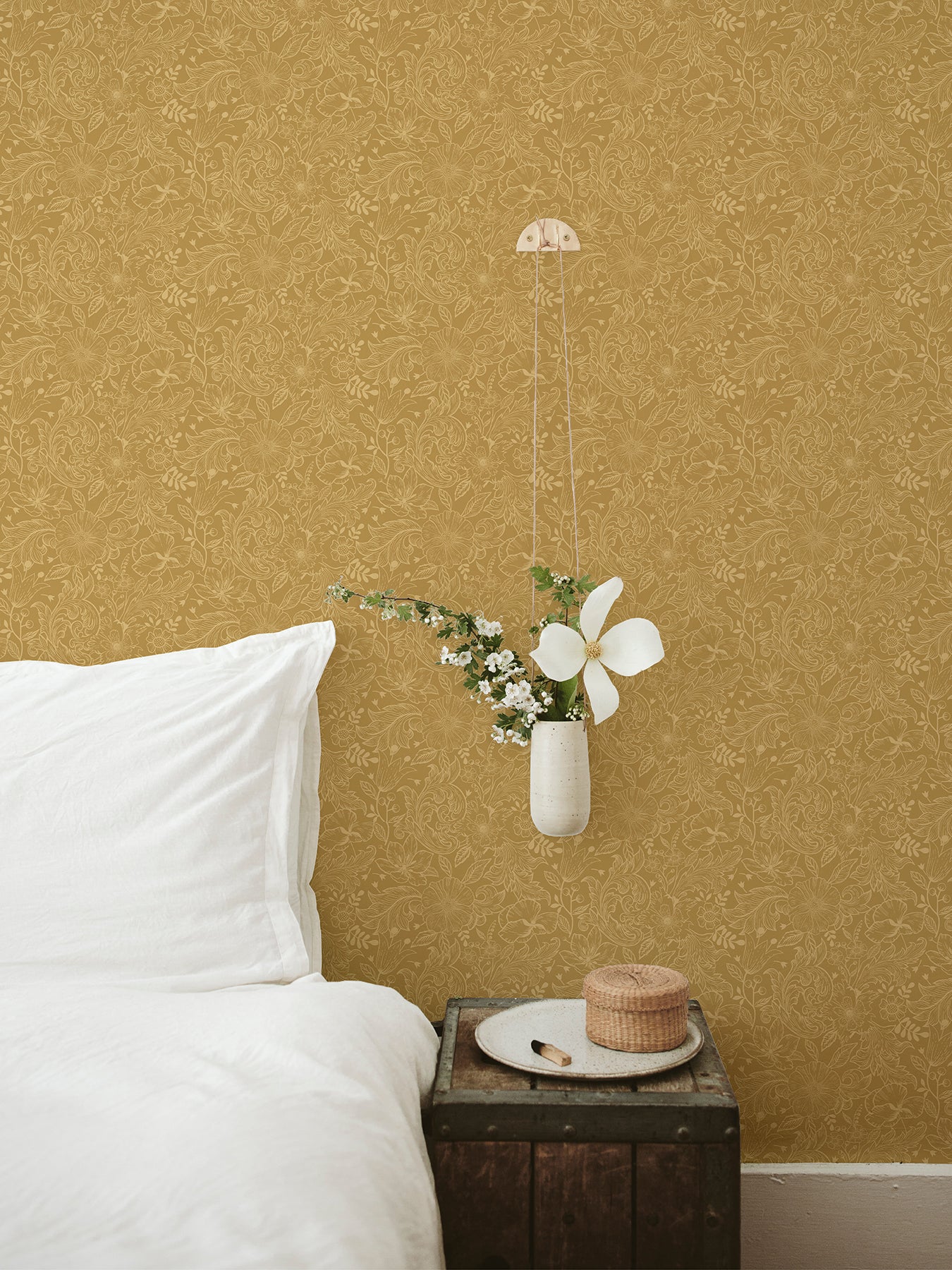A-Street Prints 2999-13127 Wilma Yellow Floral Block Print Wallpaper