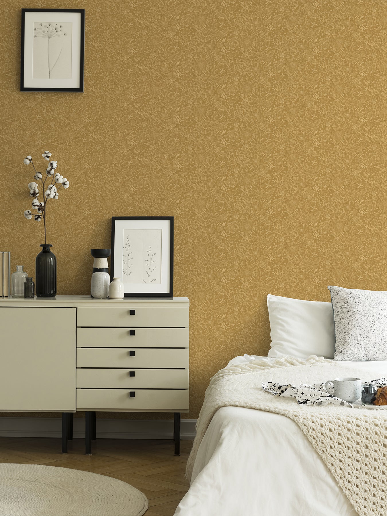 A-Street Prints 2999-13127 Wilma Yellow Floral Block Print Wallpaper
