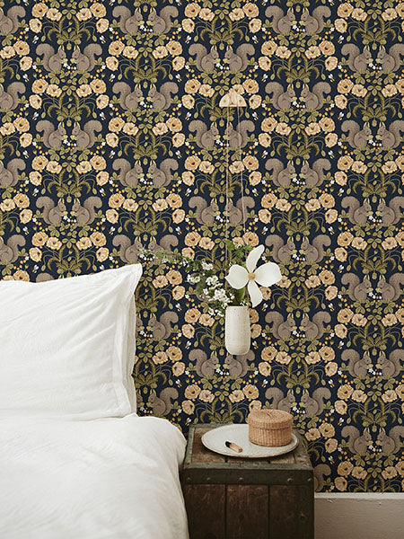 A-Street Prints 2999-44123 Kurre Dark Blue Woodland Damask Wallpaper