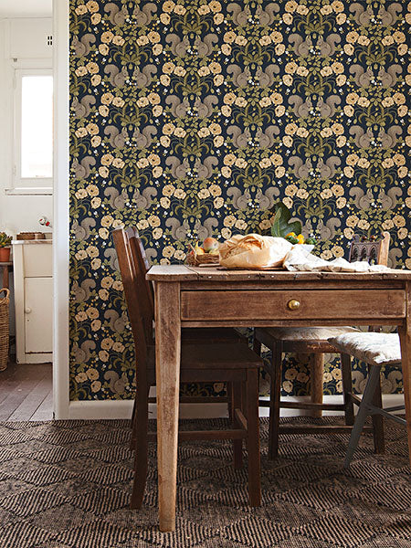 A-Street Prints 2999-44123 Kurre Dark Blue Woodland Damask Wallpaper