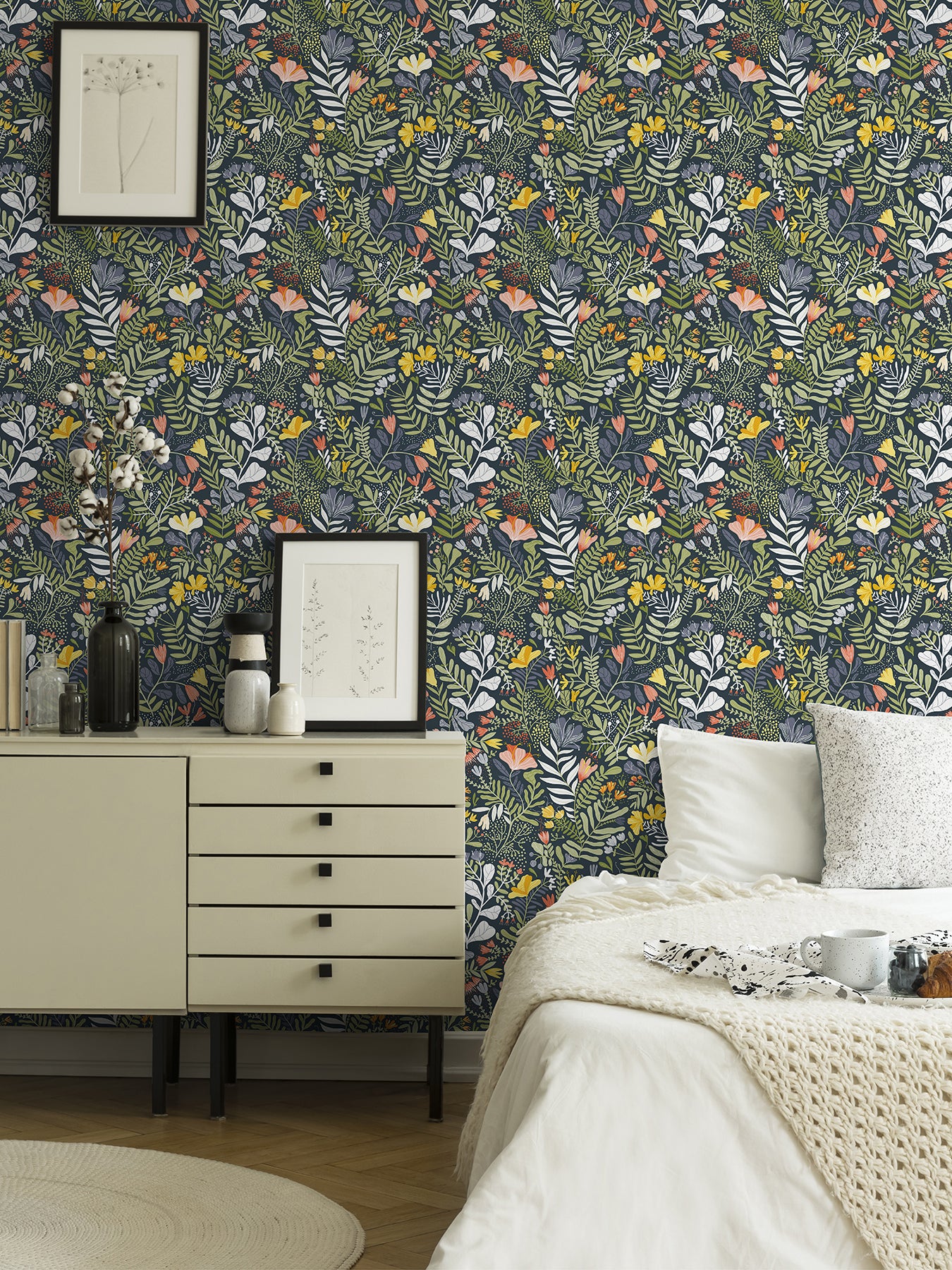 A-Street Prints 2999-55010 Brittsommar Navy Woodland Floral Wallpaper