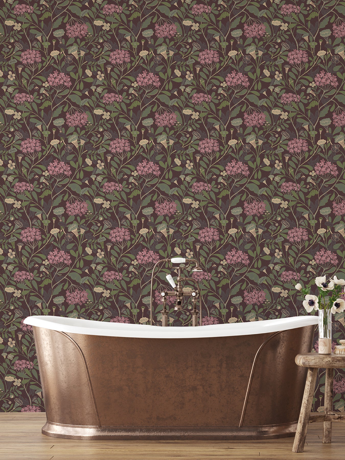 A-Street Prints 2999-55024 Hybbe Purple Hydrangea Garden Wallpaper