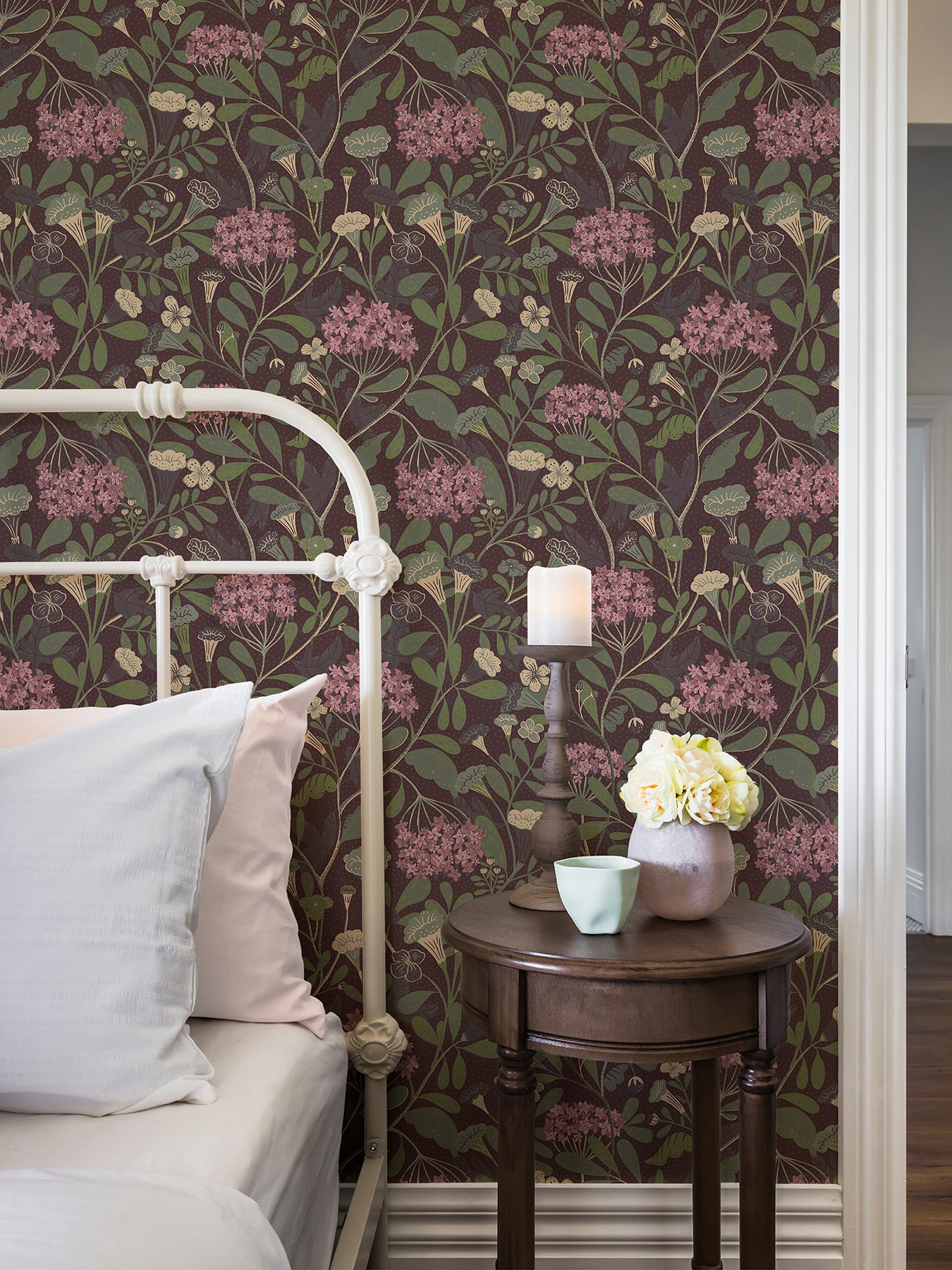 A-Street Prints 2999-55024 Hybbe Purple Hydrangea Garden Wallpaper
