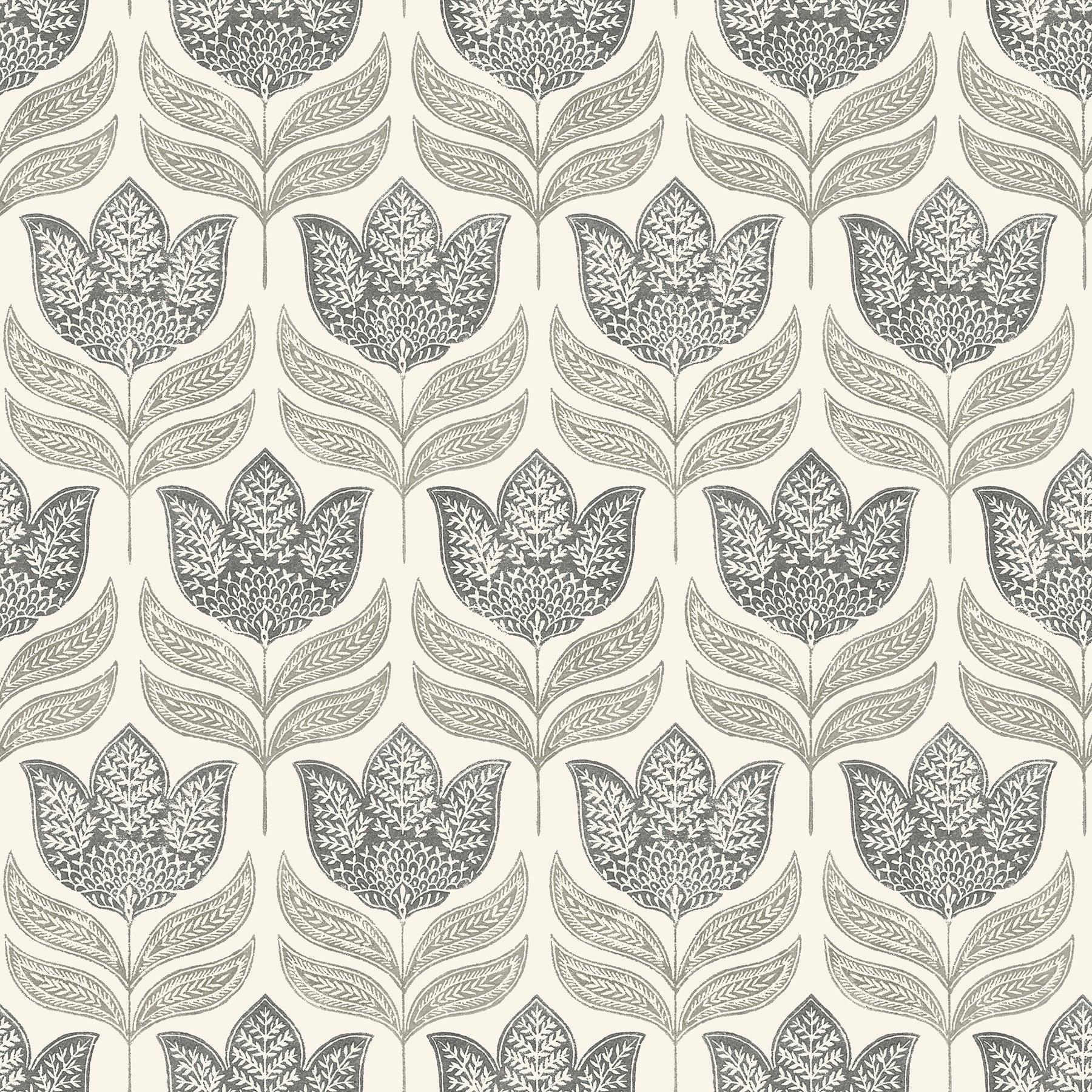 Chesapeake 125-72343 Cathal Charcoal Tulip Block Print Wallpaper