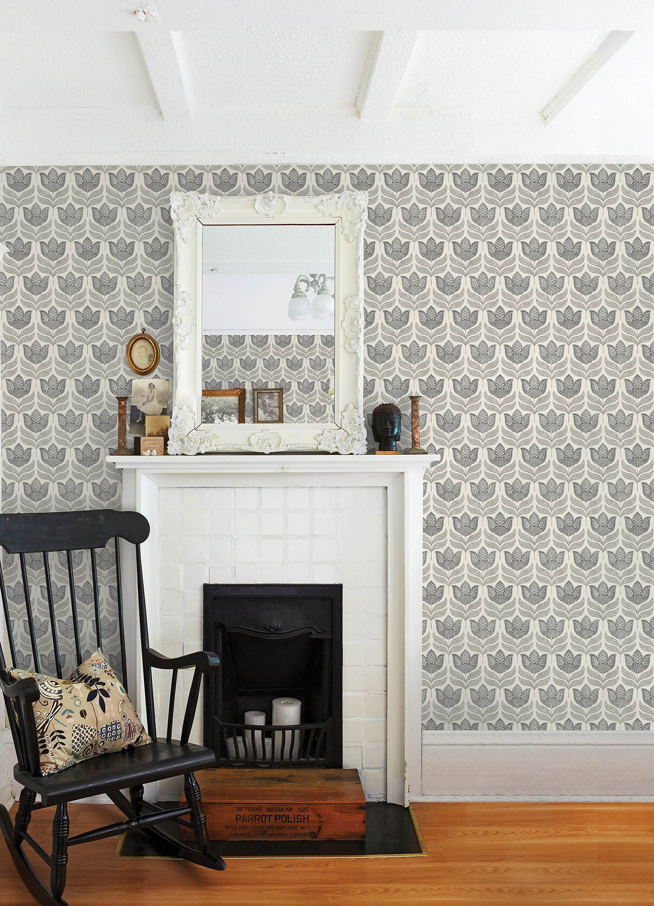 Chesapeake 125-72343 Cathal Charcoal Tulip Block Print Wallpaper