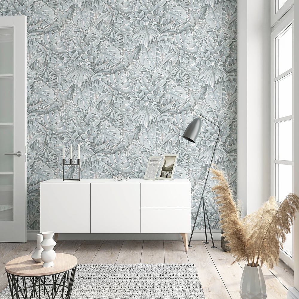 Galerie Wallcoverings 33306 Jungle Leaves White Wallpaper