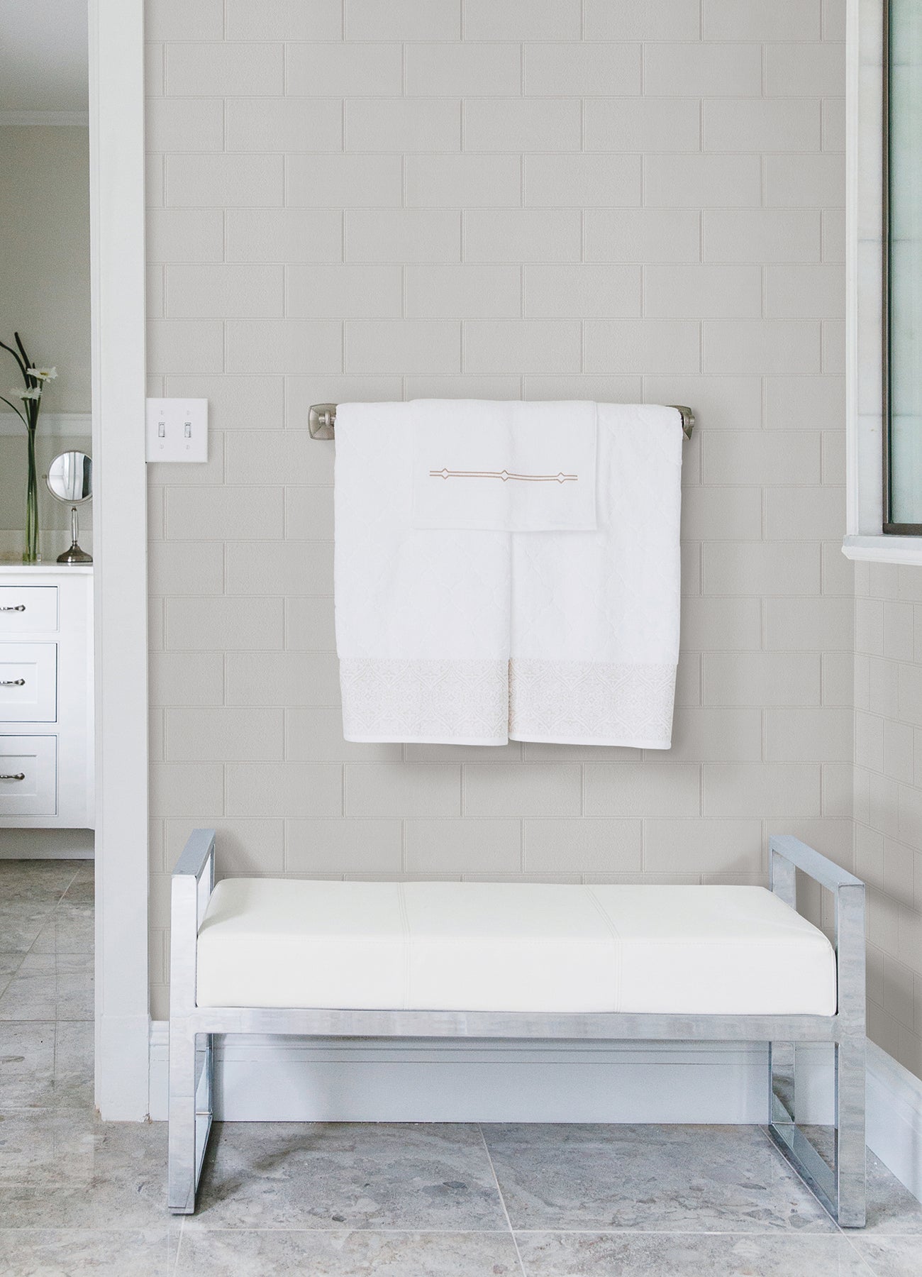 Brewster Home Fashions 4000-21399 Galley White Subway Tile Paintable Wallpaper